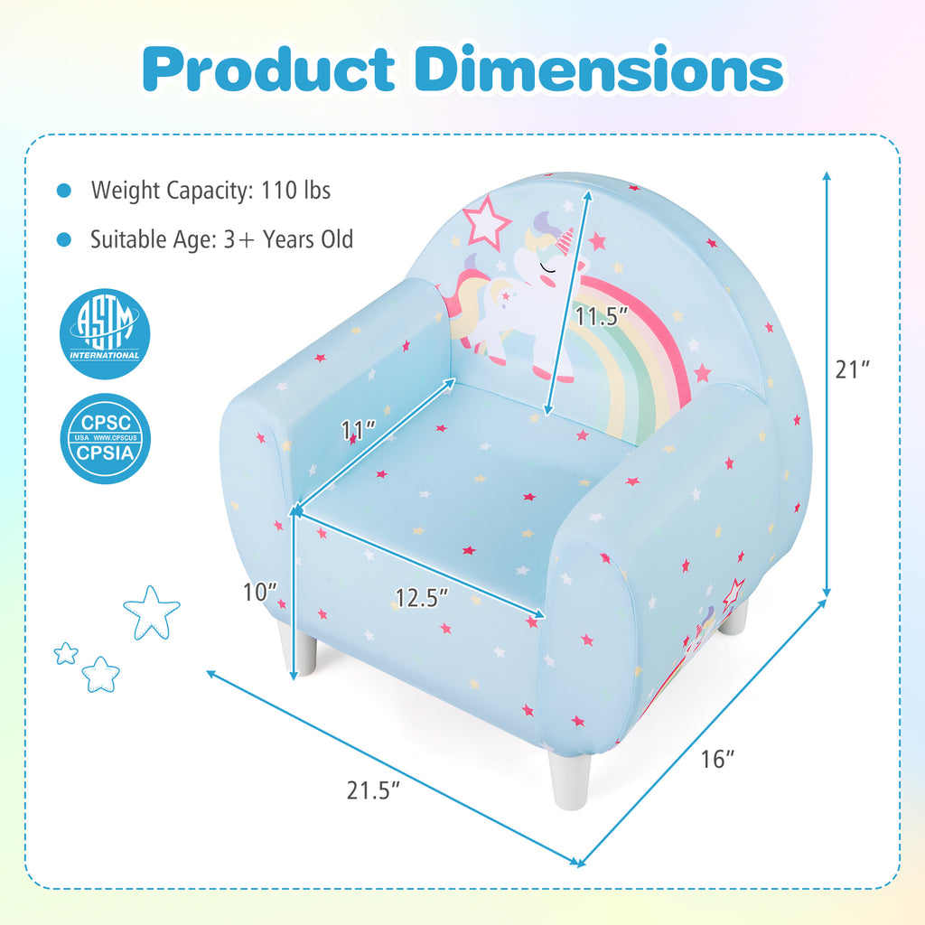 Kids Sofa with Breathable Spandex Fabric and High-Density Foam - Blue