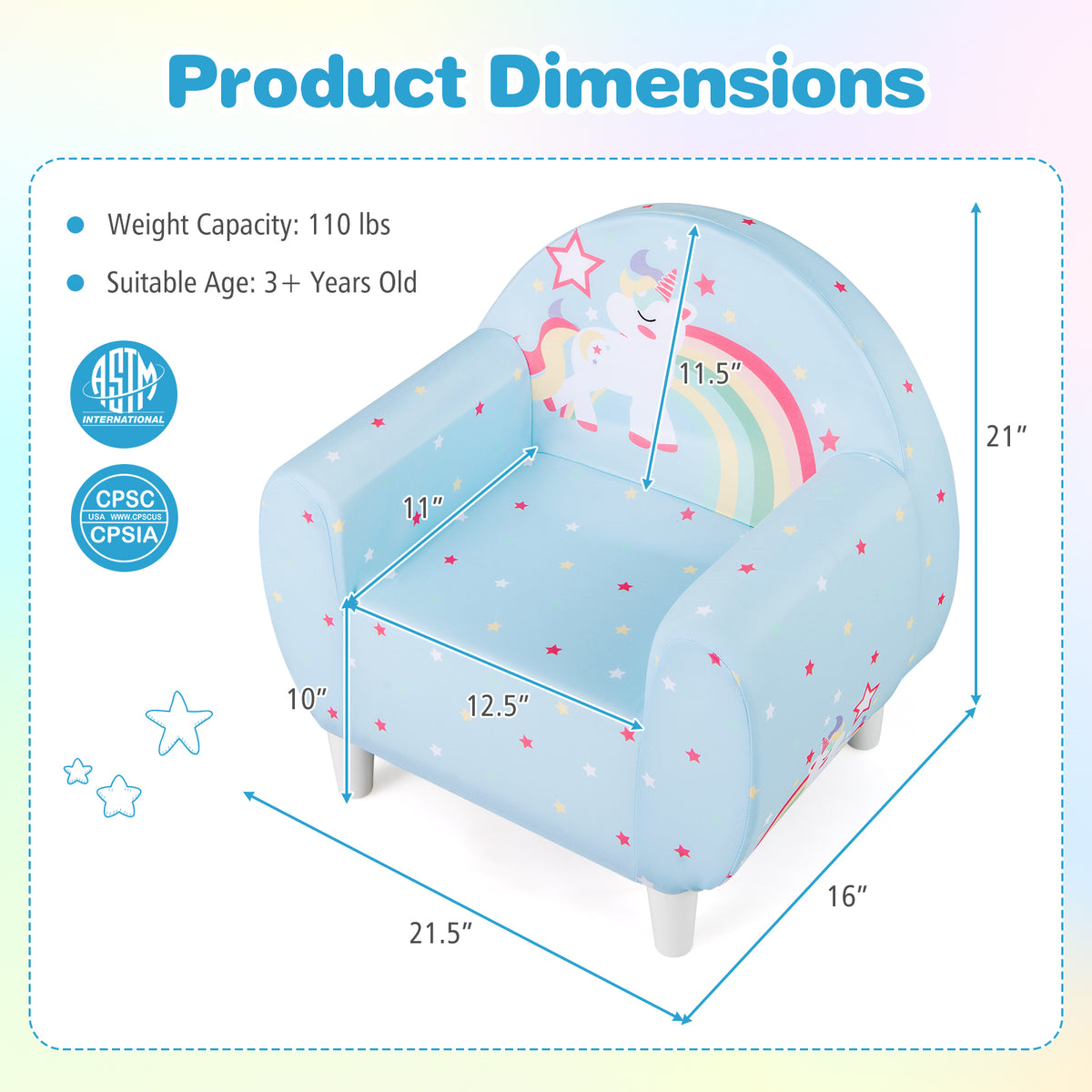 Kids Sofa with Breathable Spandex Fabric and High-Density Foam - Blue