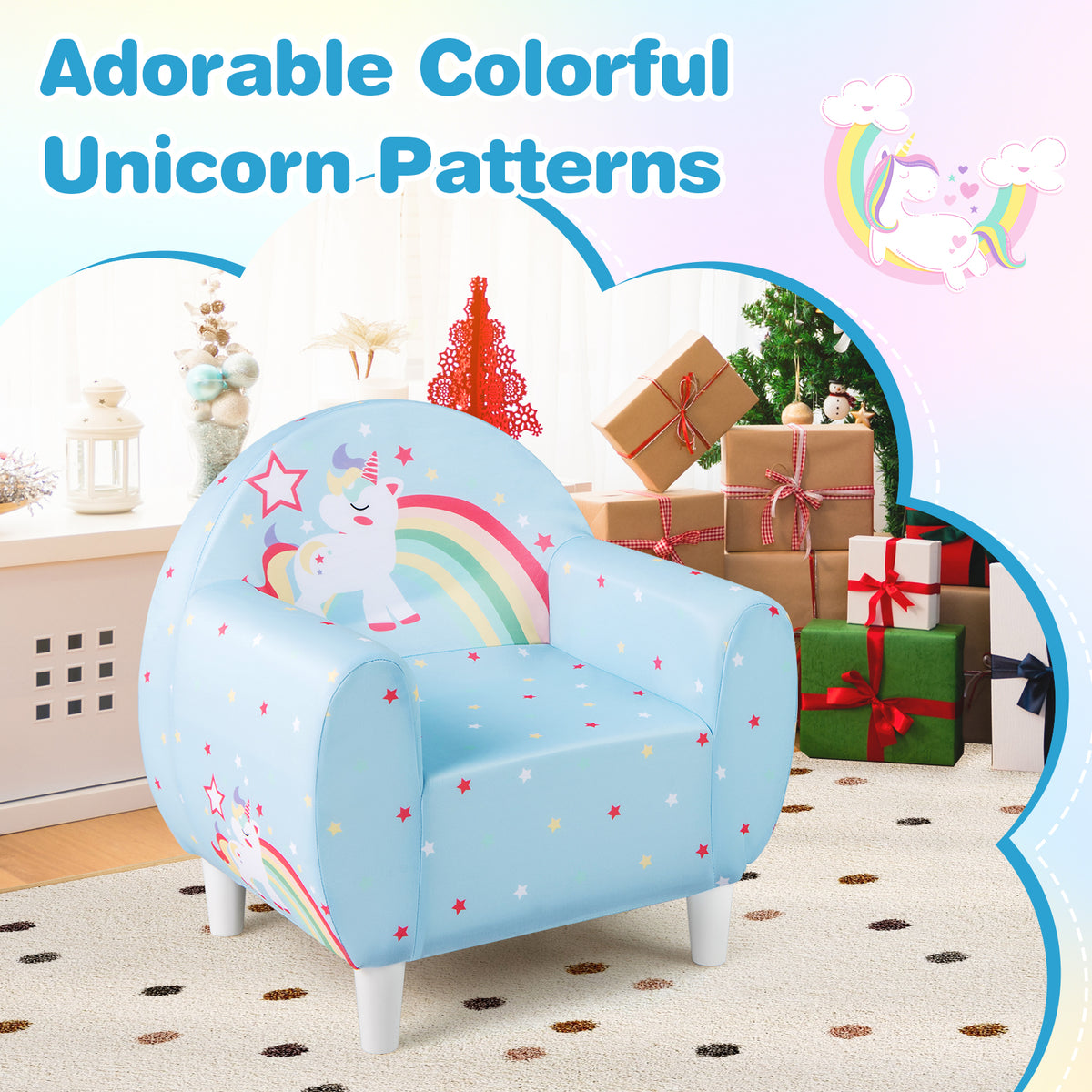 Kids Sofa with Breathable Spandex Fabric and High-Density Foam - Blue