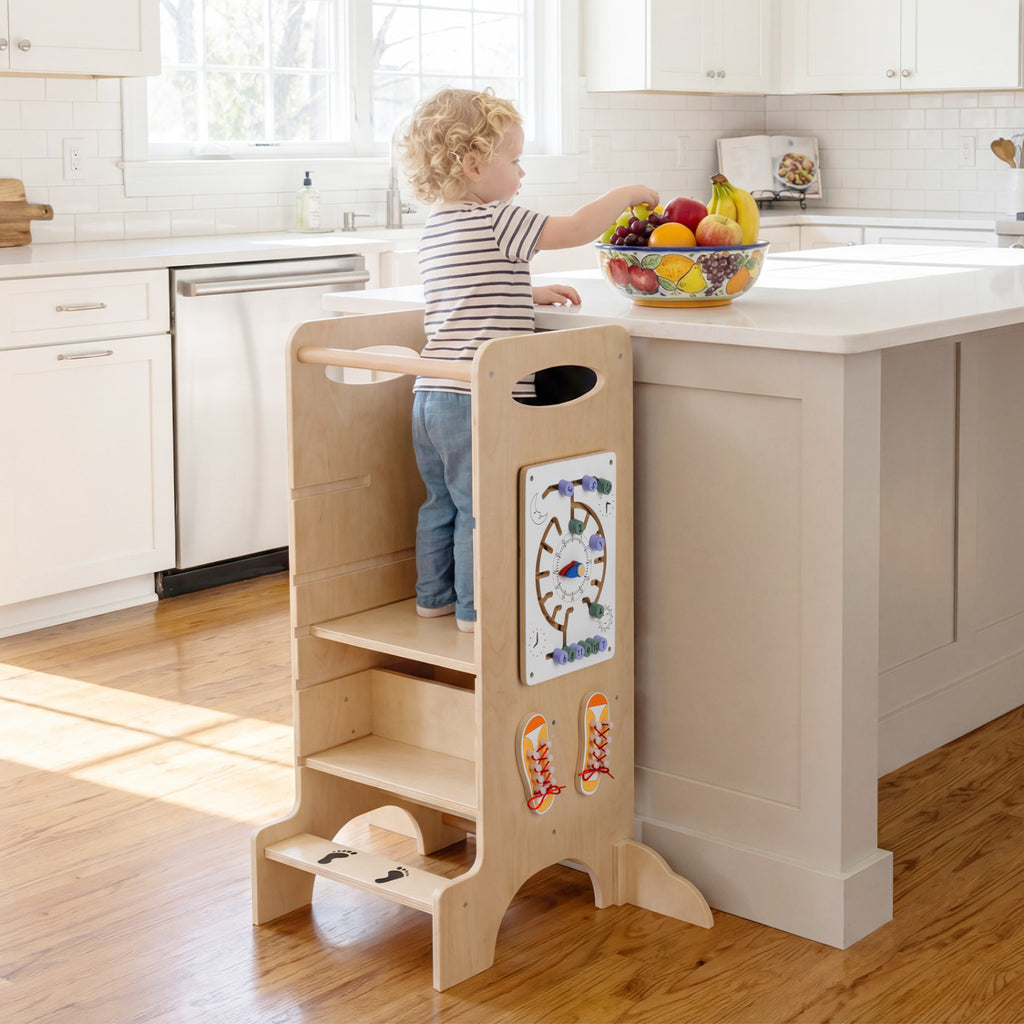 Kids Standing Tower with Detachable Chalkboard and Montessori Games - 7 Variations