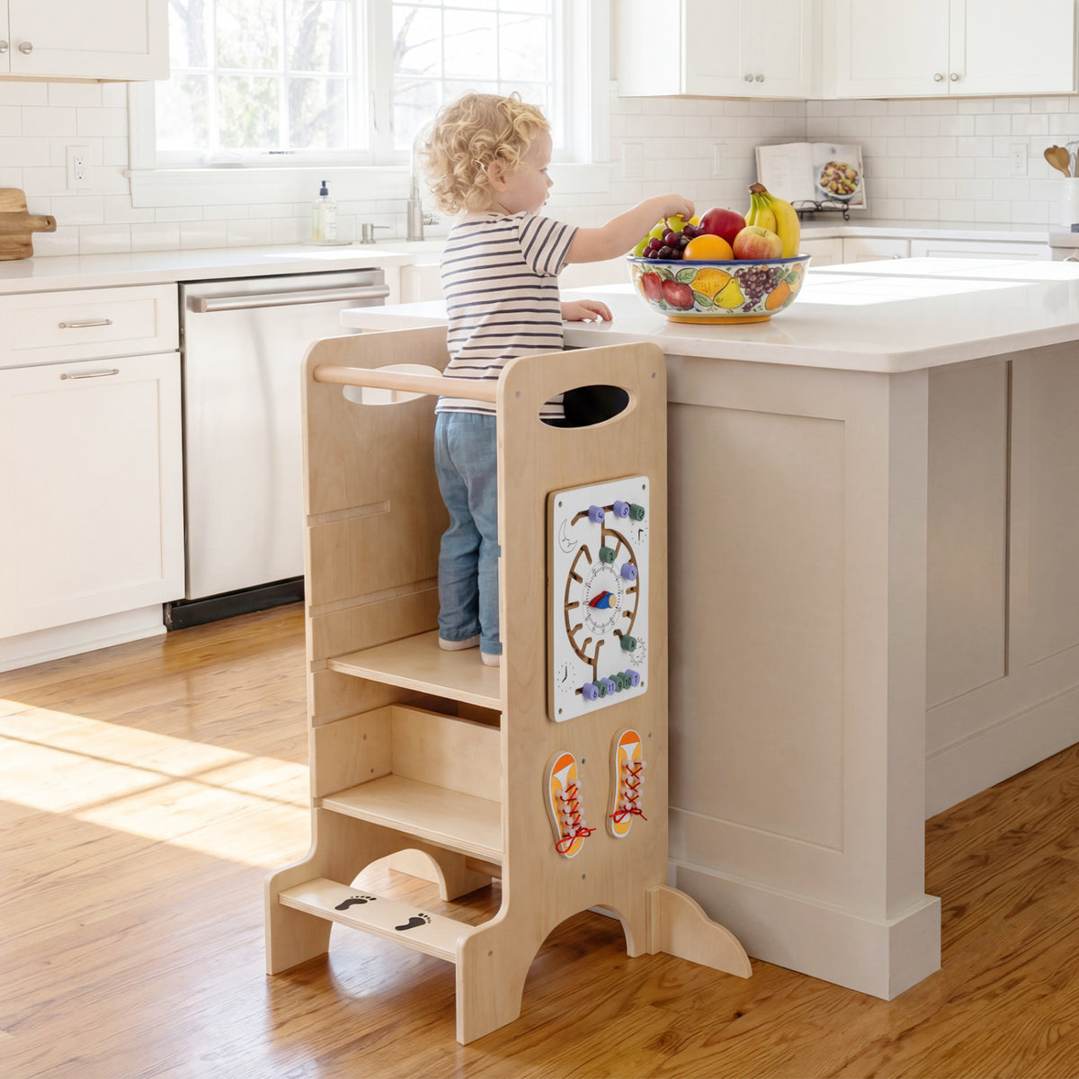 Kids Standing Tower with Detachable Chalkboard and Montessori Games - 7 Variations