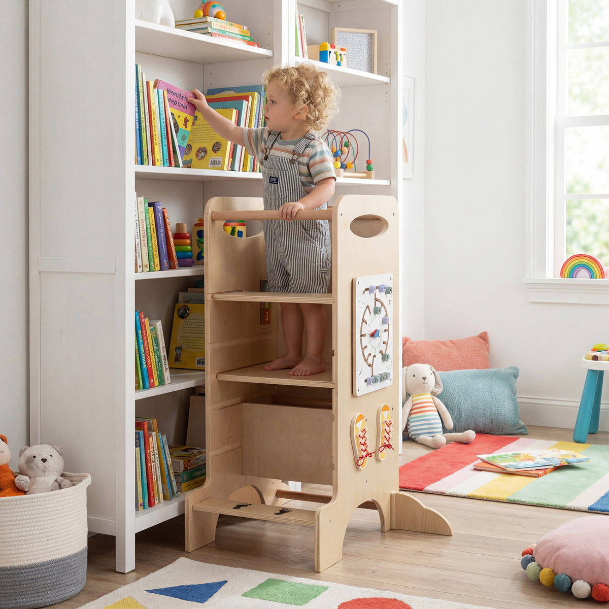 Kids Standing Tower with Detachable Chalkboard and Montessori Games - 7 Variations