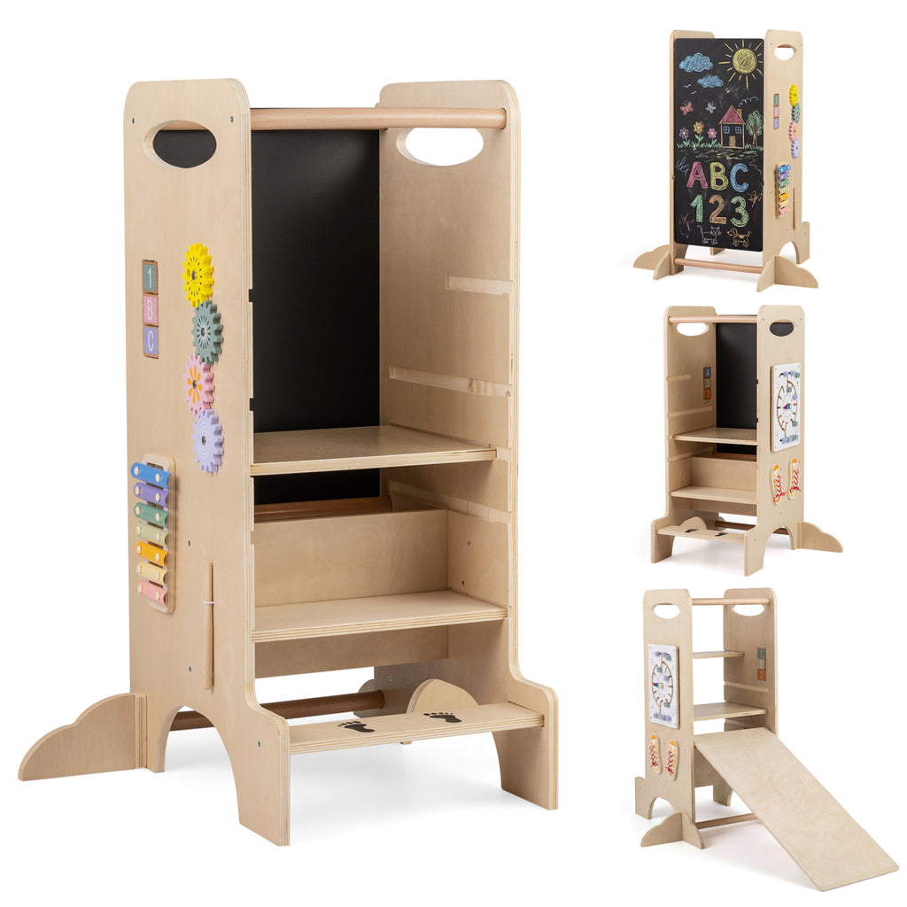Kids Standing Tower with Detachable Chalkboard and Montessori Games - 7 Variations