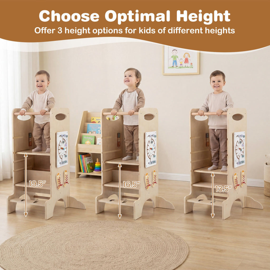 Kids Standing Tower with Detachable Chalkboard and Montessori Games - 7 Variations