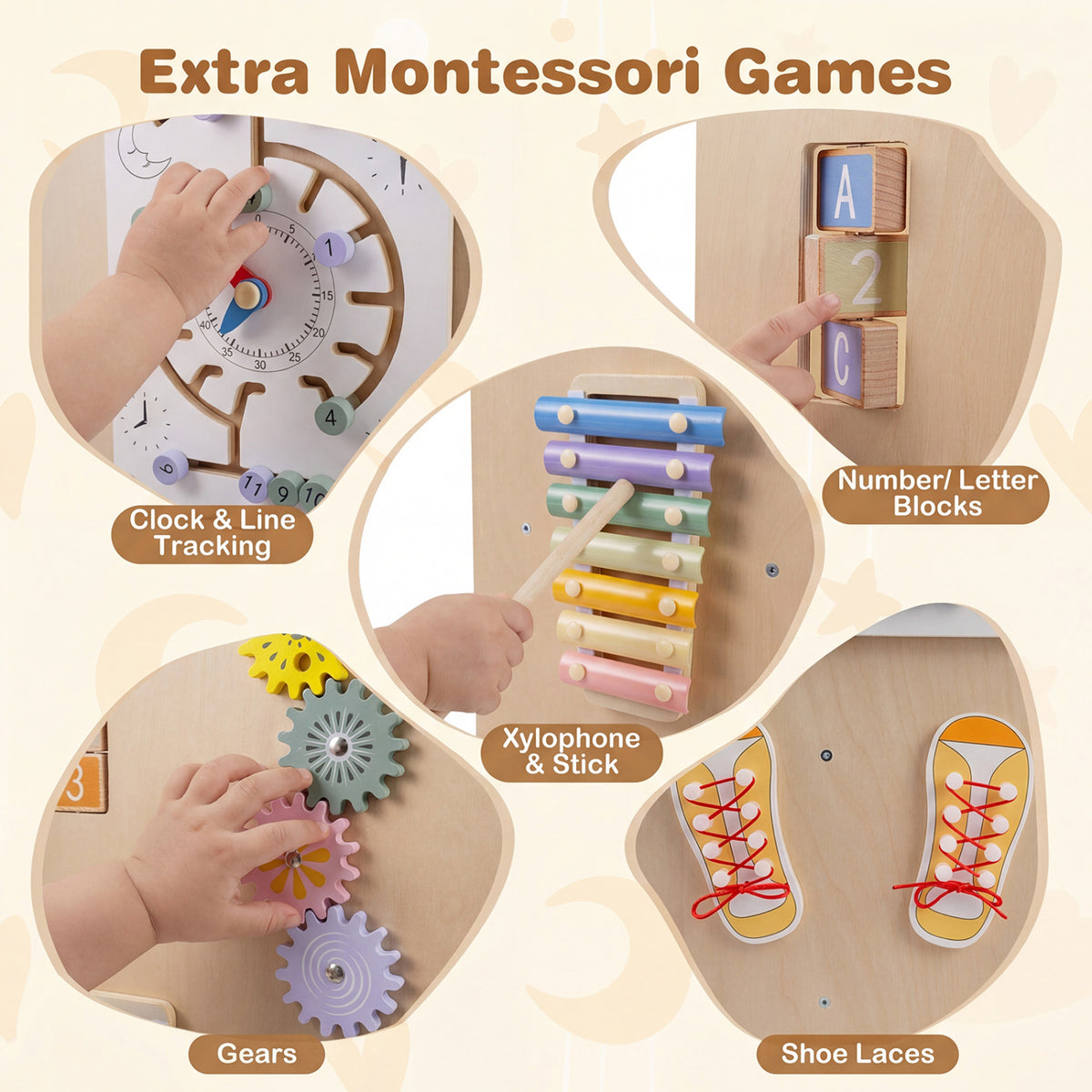Kids Standing Tower with Detachable Chalkboard and Montessori Games - 7 Variations