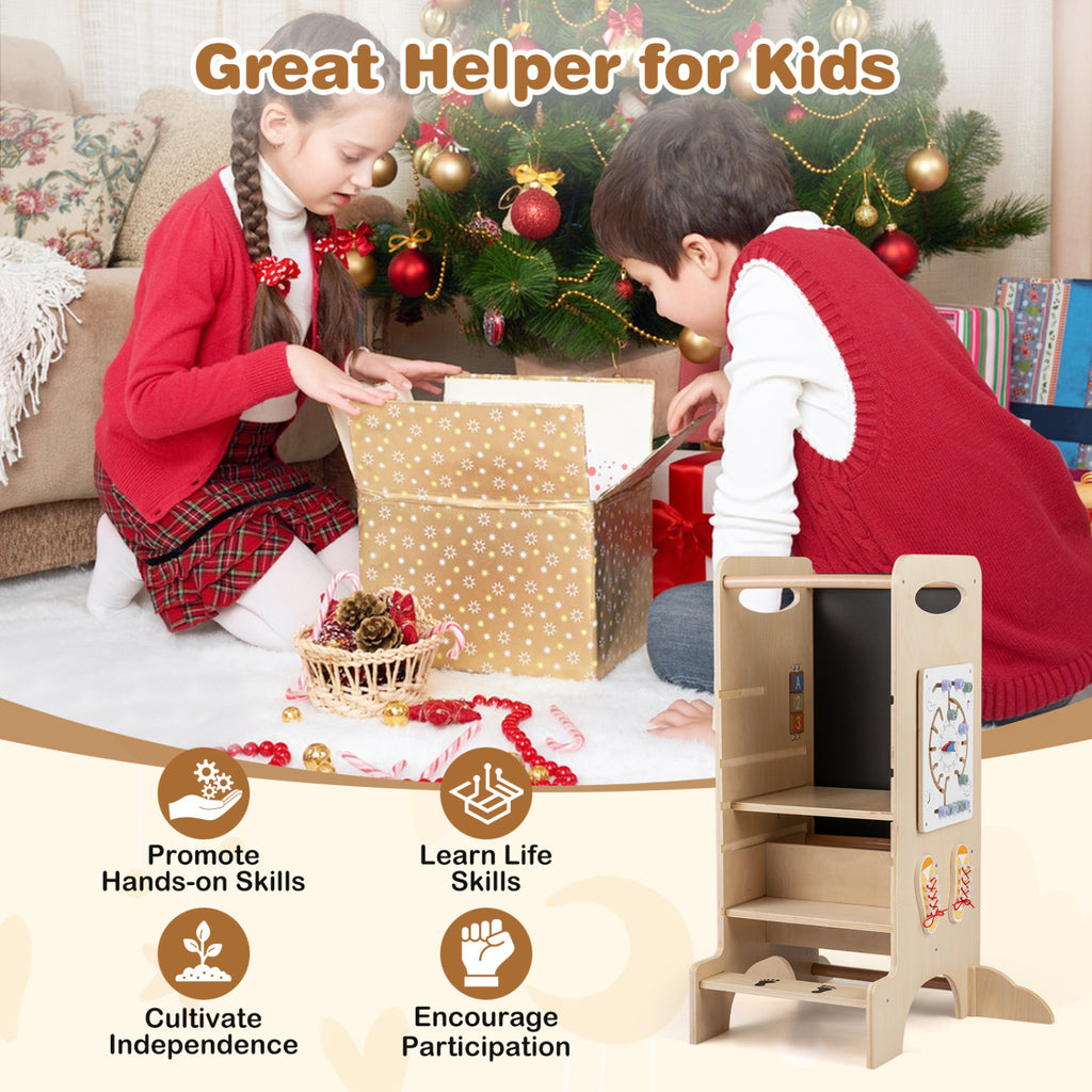 Kids Standing Tower with Detachable Chalkboard and Montessori Games - 7 Variations