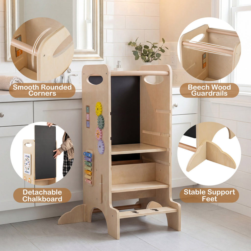 Kids Standing Tower with Detachable Chalkboard and Montessori Games - 7 Variations