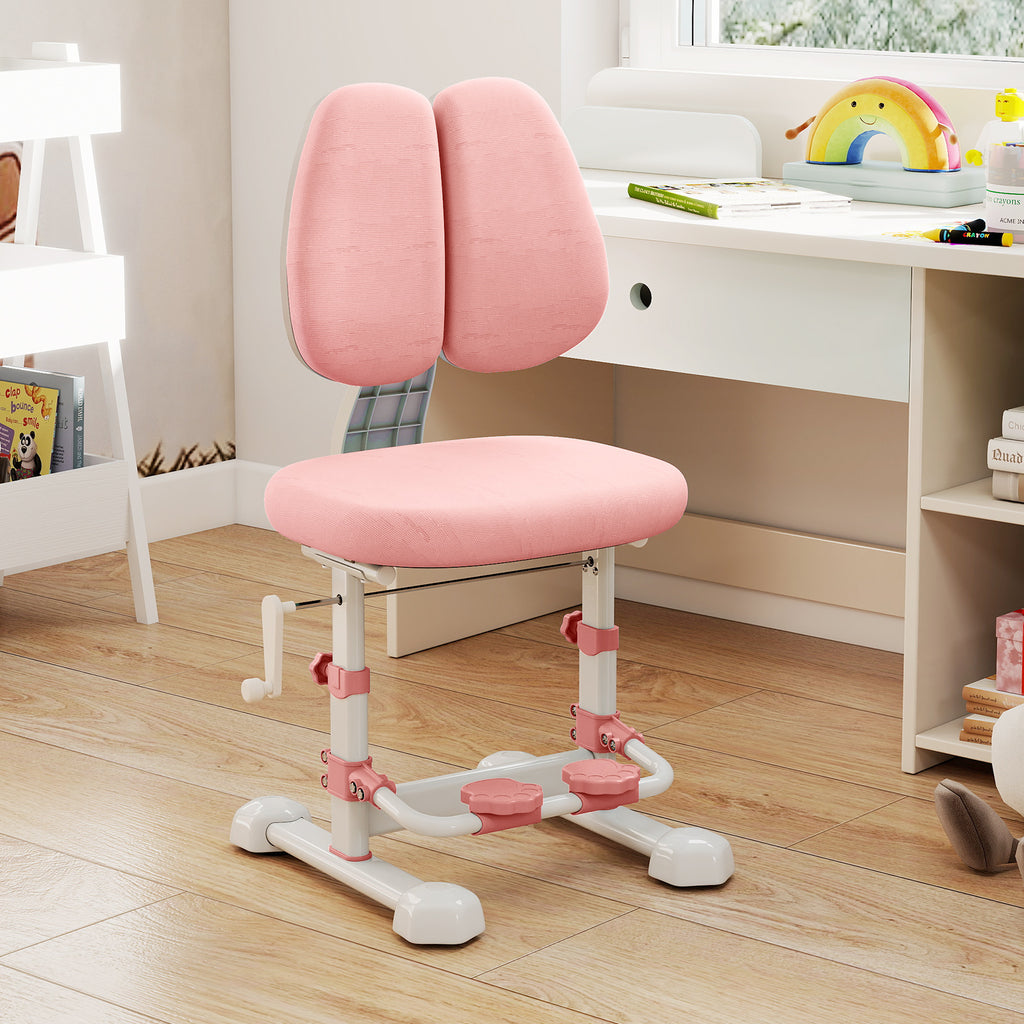 Kids Study Chair with Adjustable Double Backrest & Footrest - Pink, Stepless Height