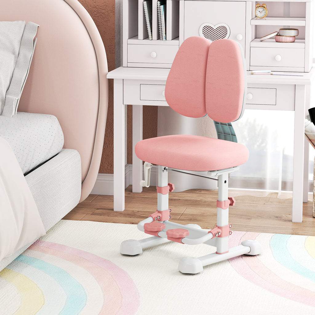 Kids Study Chair with Adjustable Double Backrest & Footrest - Pink, Stepless Height