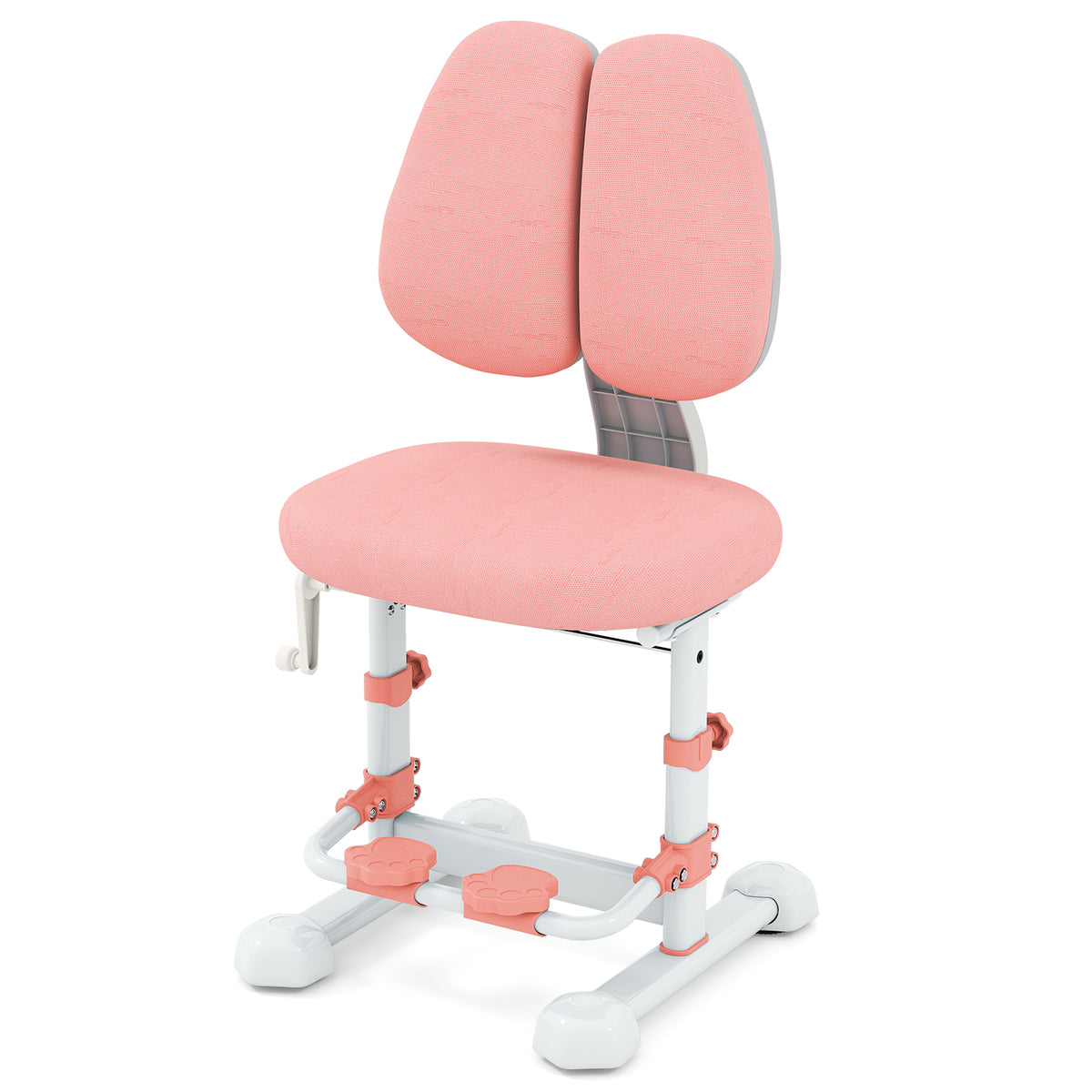 Kids Study Chair with Adjustable Double Backrest & Footrest - Pink, Stepless Height