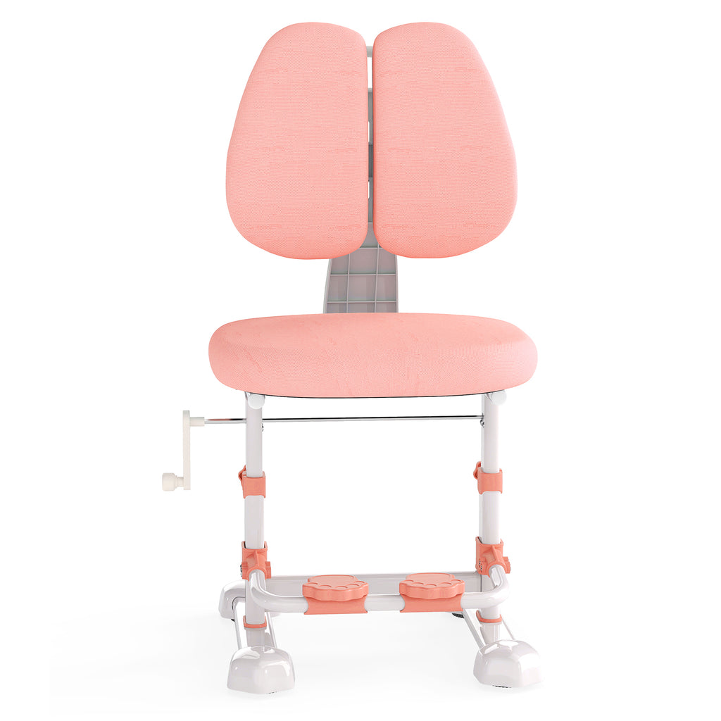 Kids Study Chair with Adjustable Double Backrest & Footrest - Pink, Stepless Height