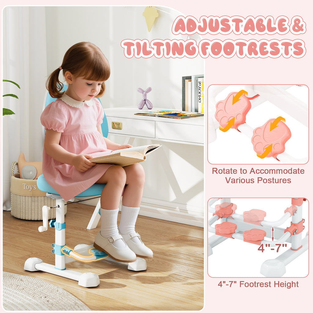 Kids Study Chair with Adjustable Double Backrest & Footrest - Pink, Stepless Height