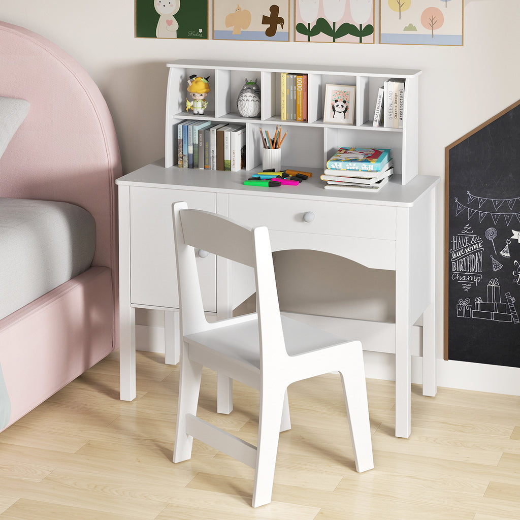 Kids Study Desk and Chair Set with Pink Storage Cabinet - 3+ Years