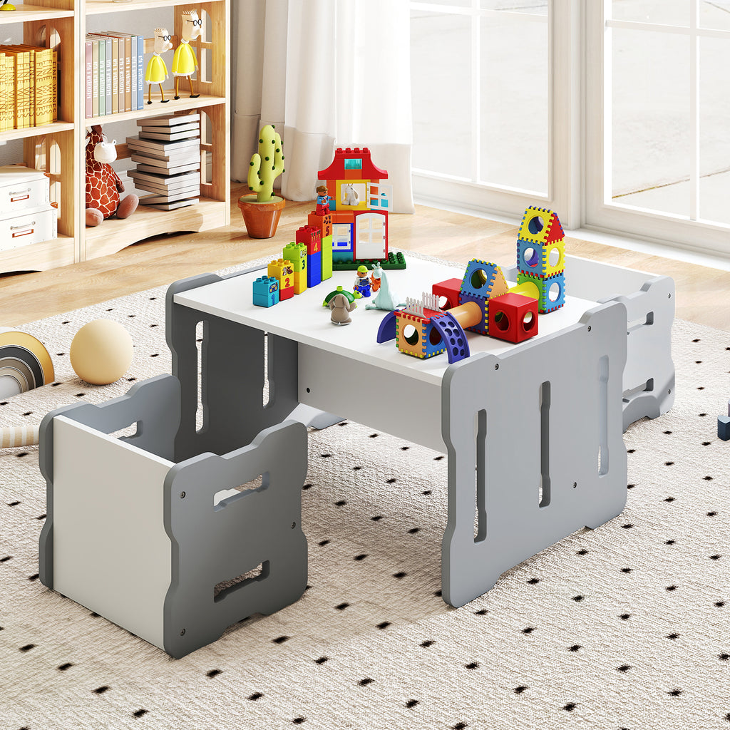 Kids Activity Table Set with 2 Stools - Gray, Toddler Play & Study Furniture