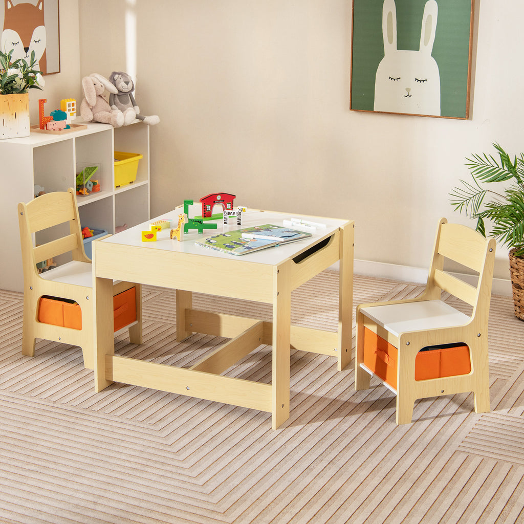 Kids Table and Chair Set with Storage Boxes & Blackboard - Natural Variation