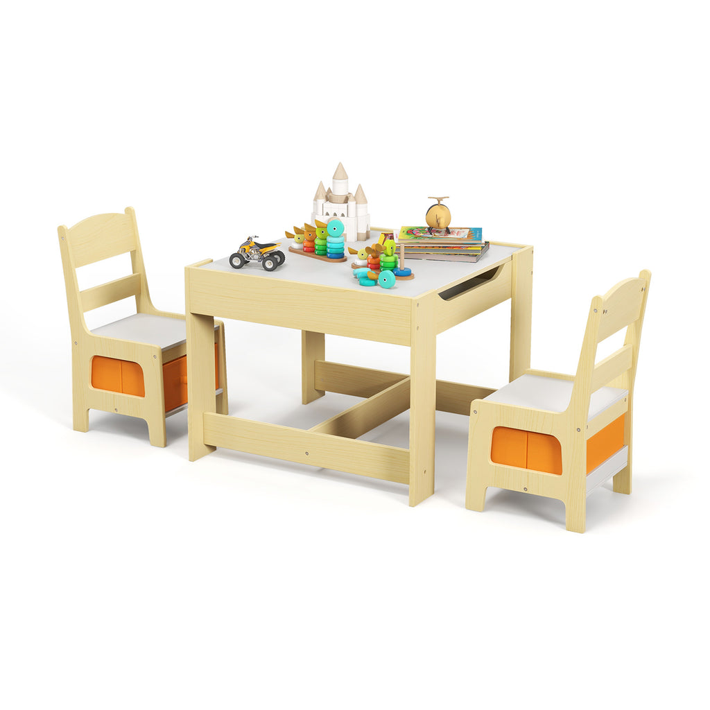 Kids Table and Chair Set with Storage Boxes & Blackboard - Natural Variation