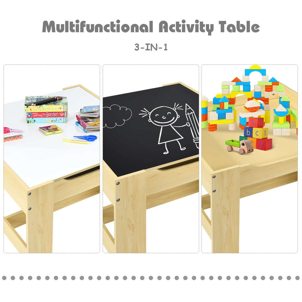 Kids Table and Chair Set with Storage Boxes & Blackboard - Natural Variation