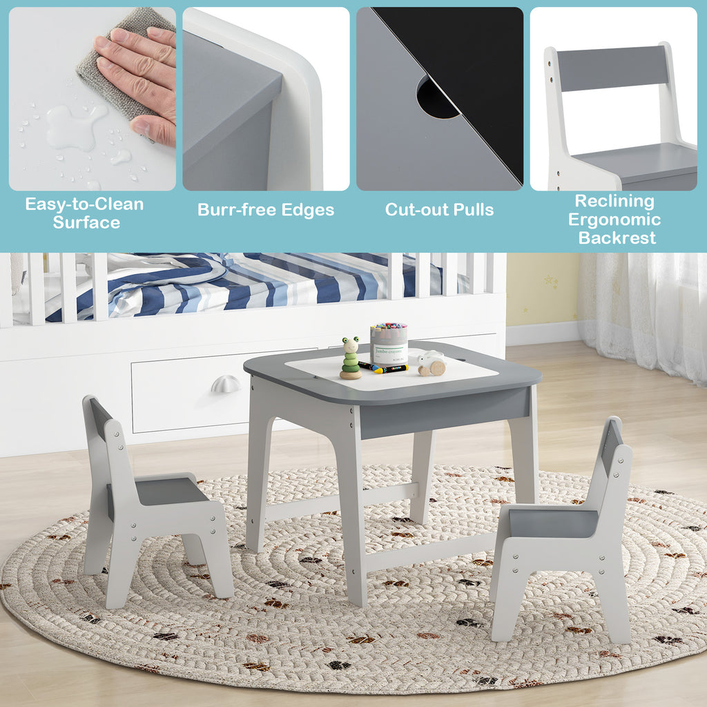 Kids' Table and Chairs Set with Double-Sized Desktop - Gray Variation