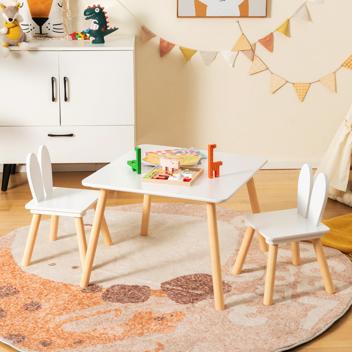 Kids Table and Chairs Set for Arts Crafts Snack Time - Gray, 3 Pieces