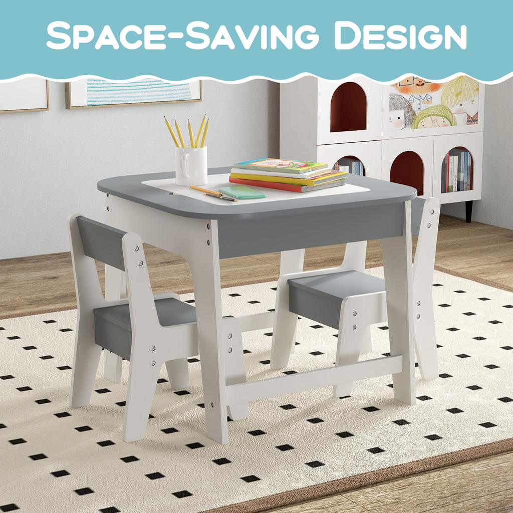 Kids' Table and Chairs Set with Double-Sized Desktop - Gray Variation