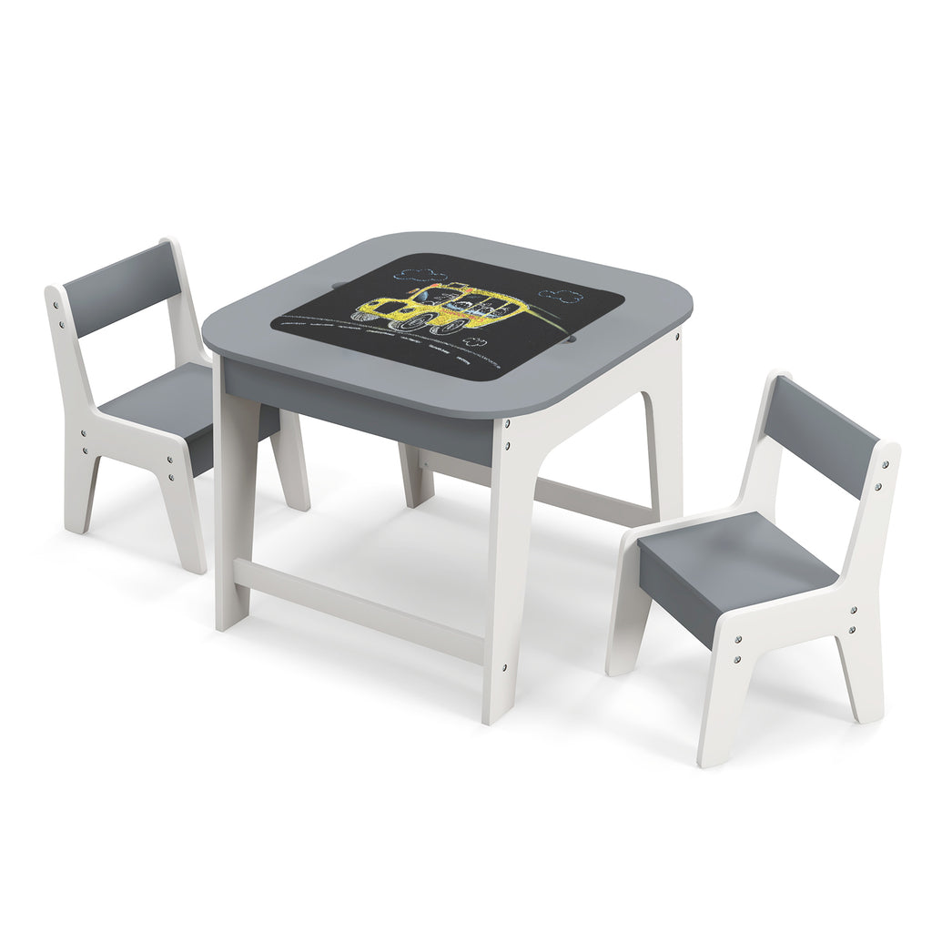 Kids' Table and Chairs Set with Double-Sized Desktop - Gray Variation