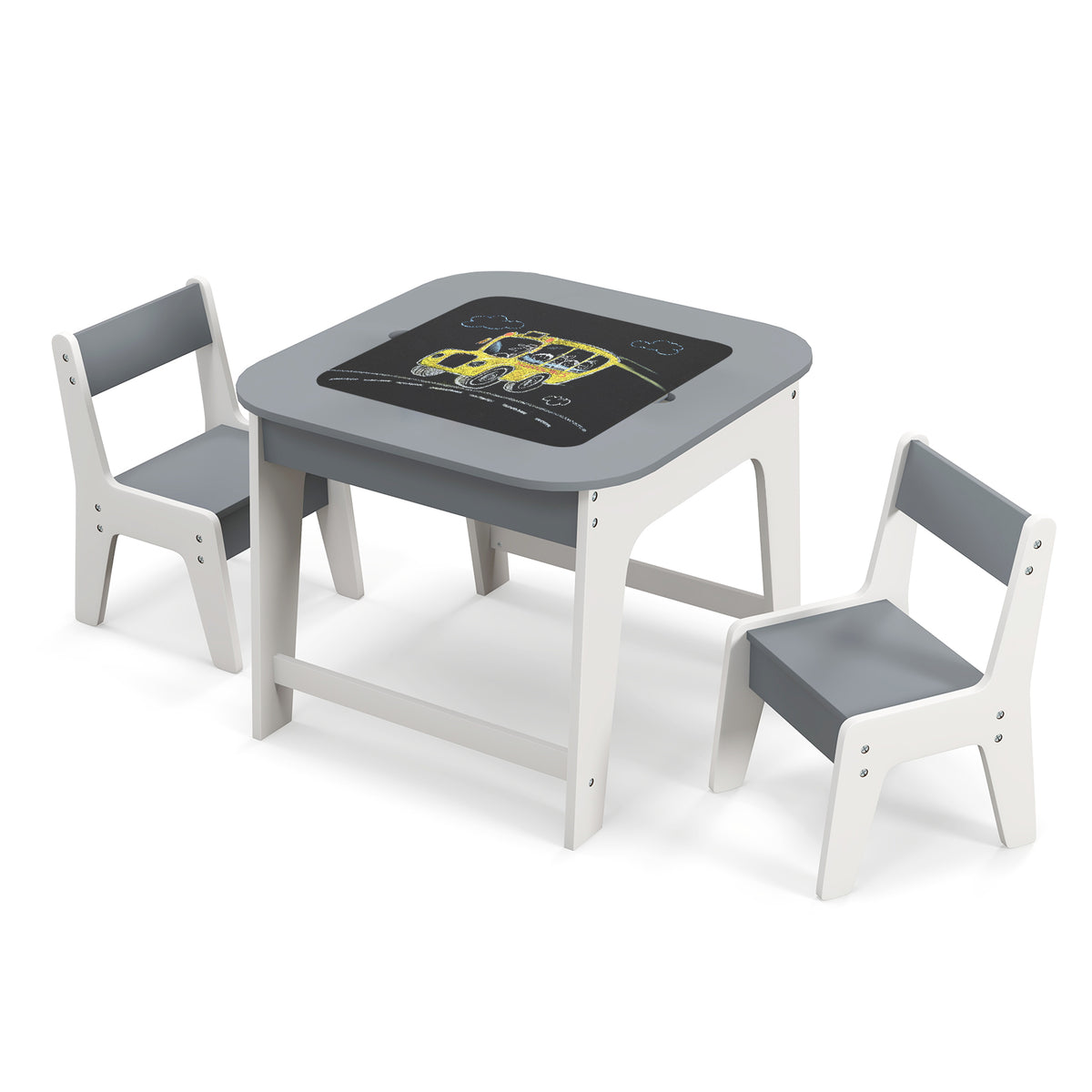 Kids' Table and Chairs Set with Double-Sized Desktop - Gray Variation