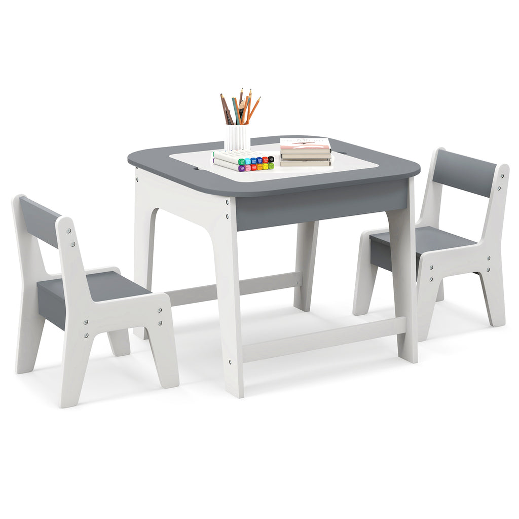 Kids' Table and Chairs Set with Double-Sized Desktop - Gray Variation