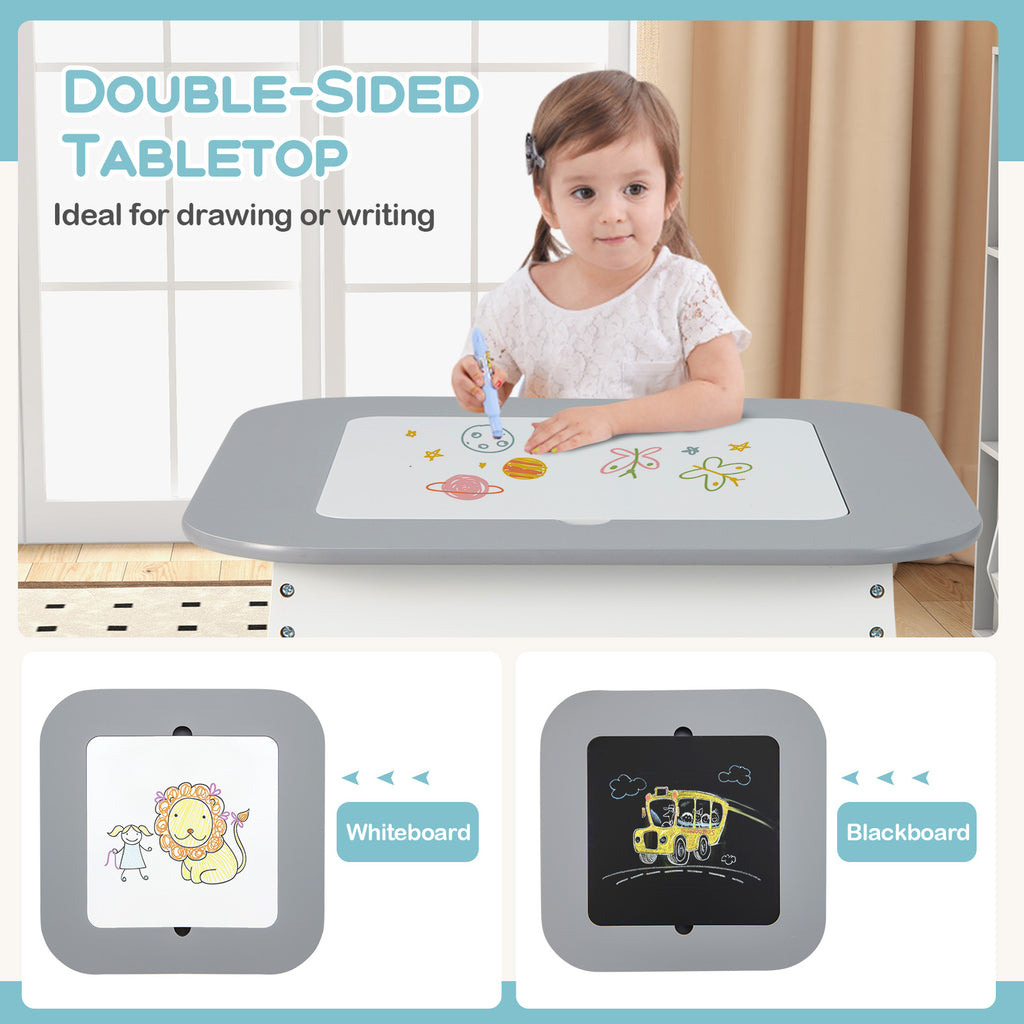 Kids' Table and Chairs Set with Double-Sized Desktop - Gray Variation