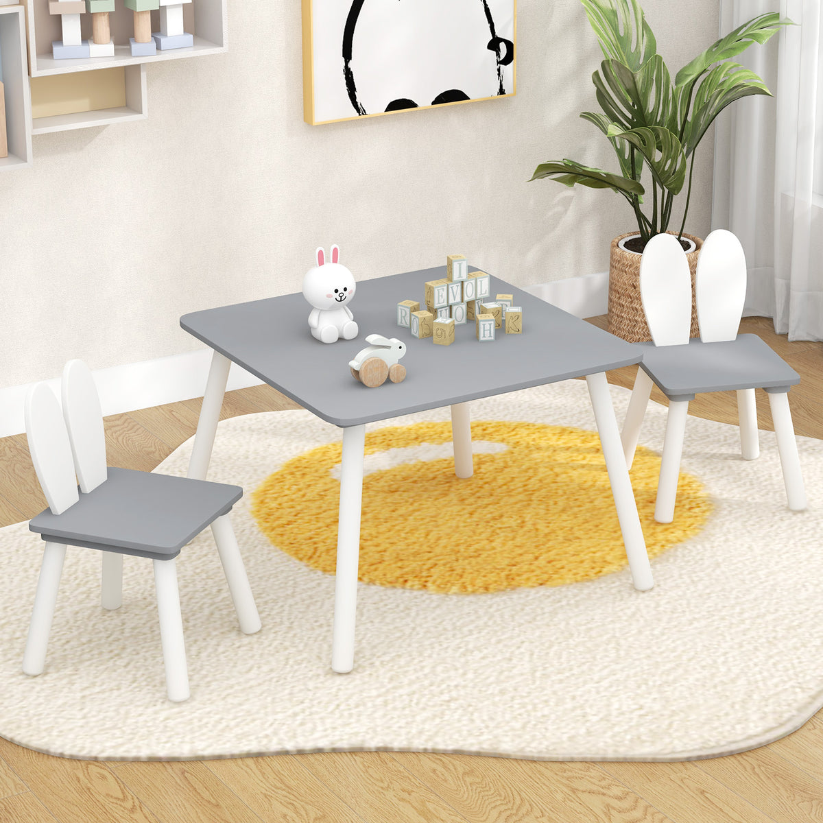 Kids Table and Chairs Set for Arts Crafts Snack Time - Gray, 3 Pieces