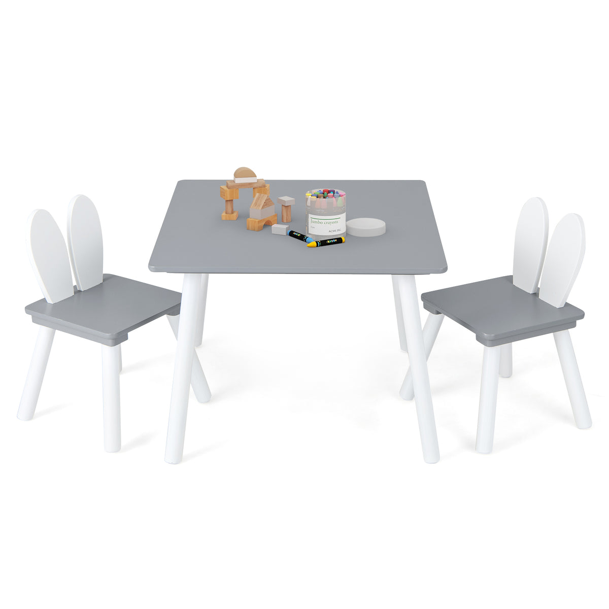 Kids Table and Chairs Set for Arts Crafts Snack Time - Gray, 3 Pieces