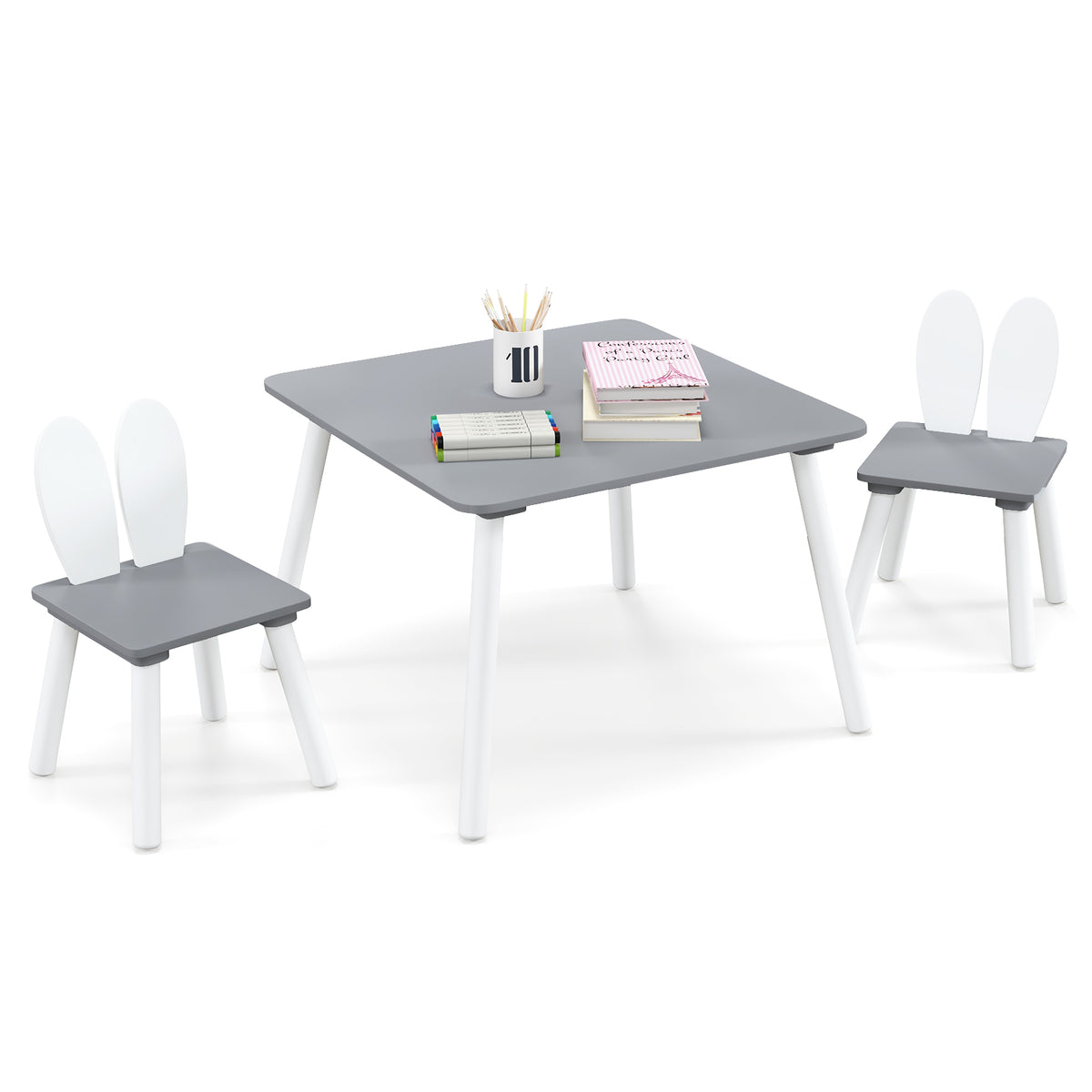 Kids Table and Chairs Set for Arts Crafts Snack Time - Gray, 3 Pieces