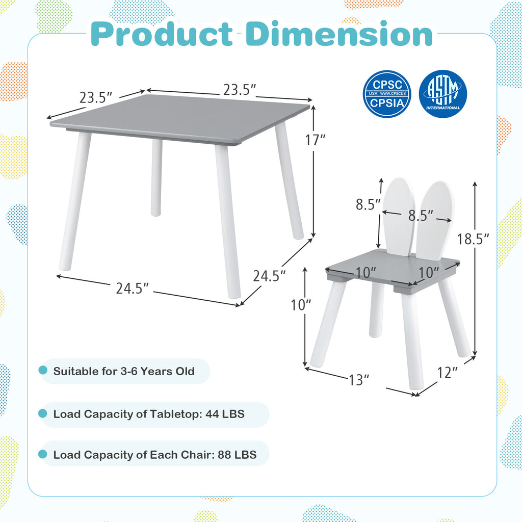 Kids Table and Chairs Set for Arts Crafts Snack Time - Gray, 3 Pieces