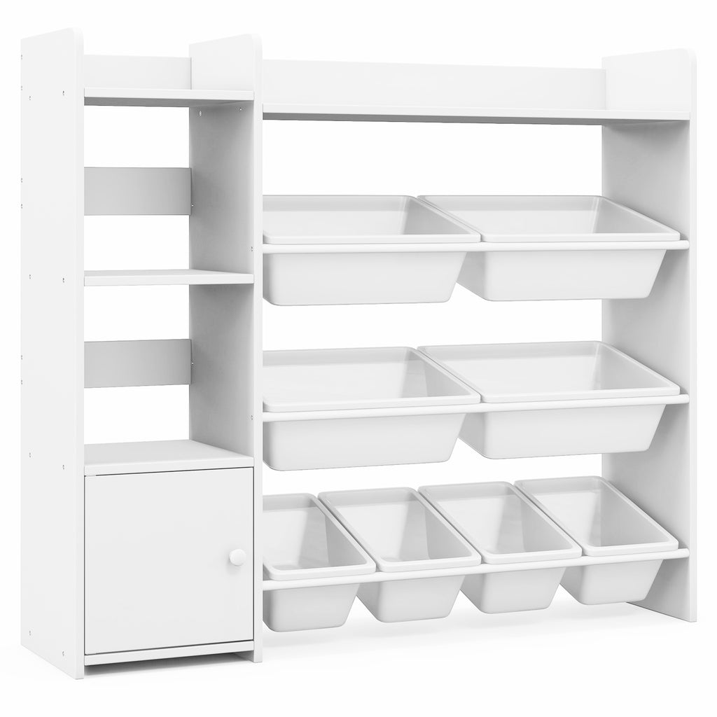 Kids Bookshelf and Toy Storage Rack with 8 Bins - White, 4-Tier Kids Organizer