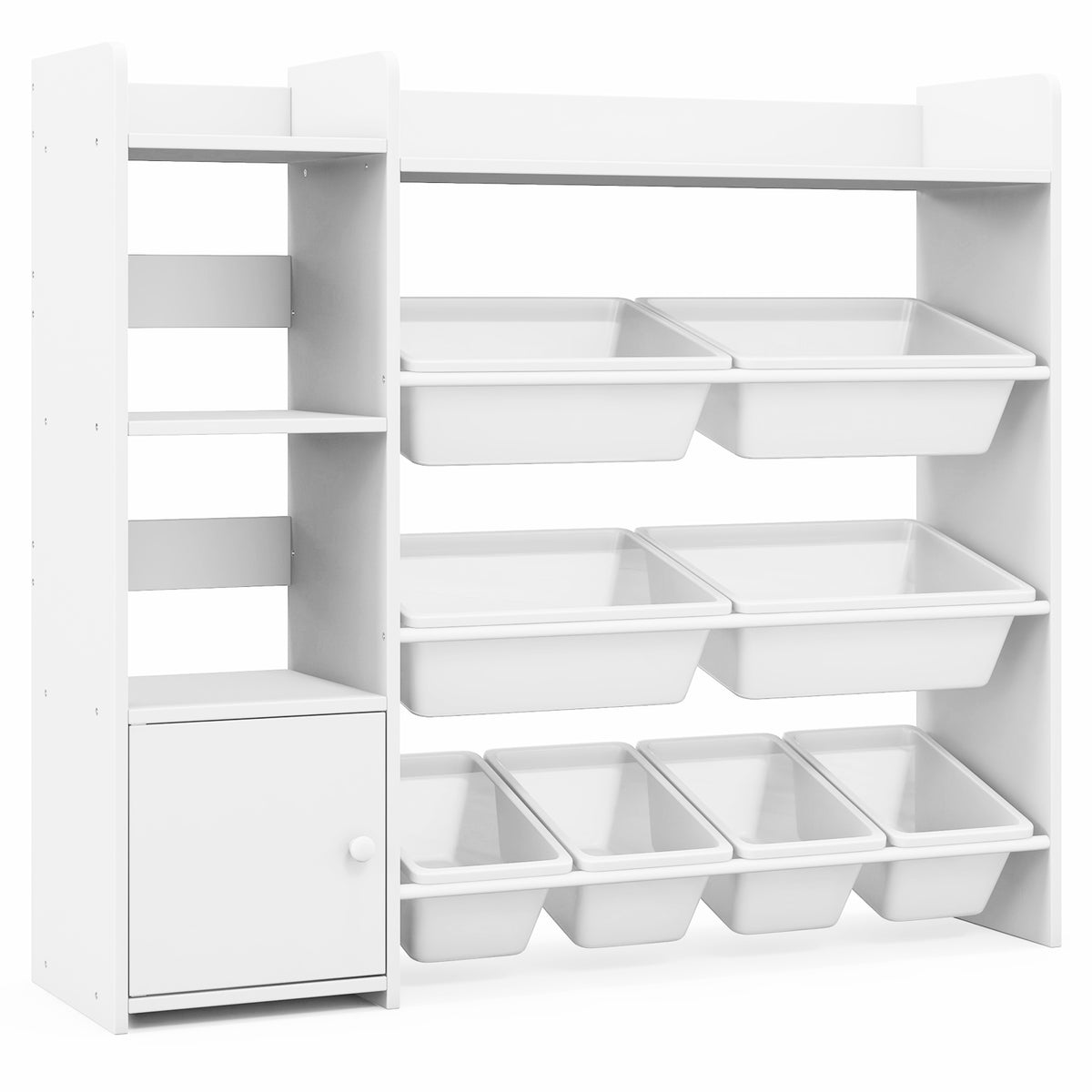 Kids Bookshelf and Toy Storage Rack with 8 Bins - White, 4-Tier Kids Organizer