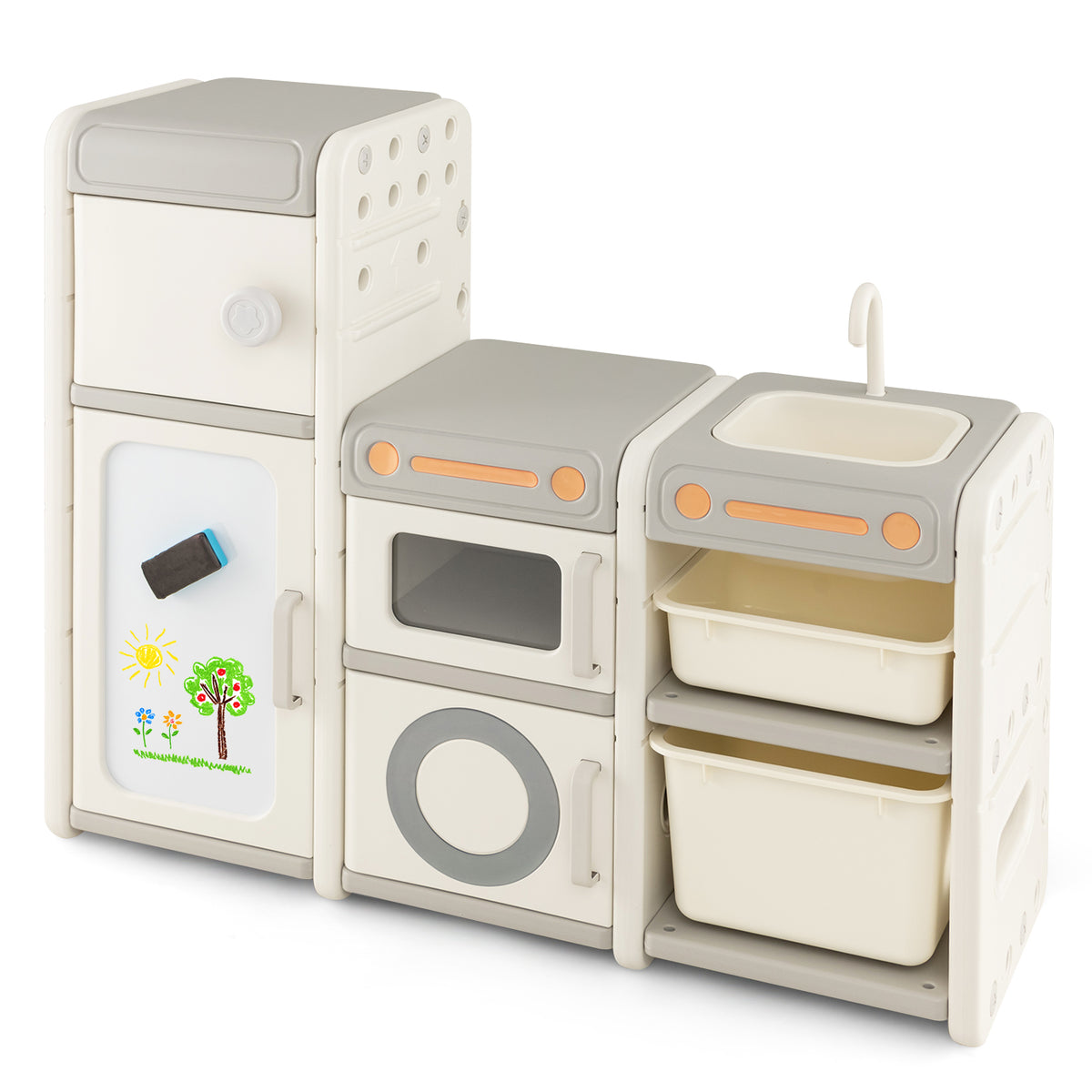 Children's Multipurpose Toy Chest Bookcase with Magnetic Whiteboard - Gray
