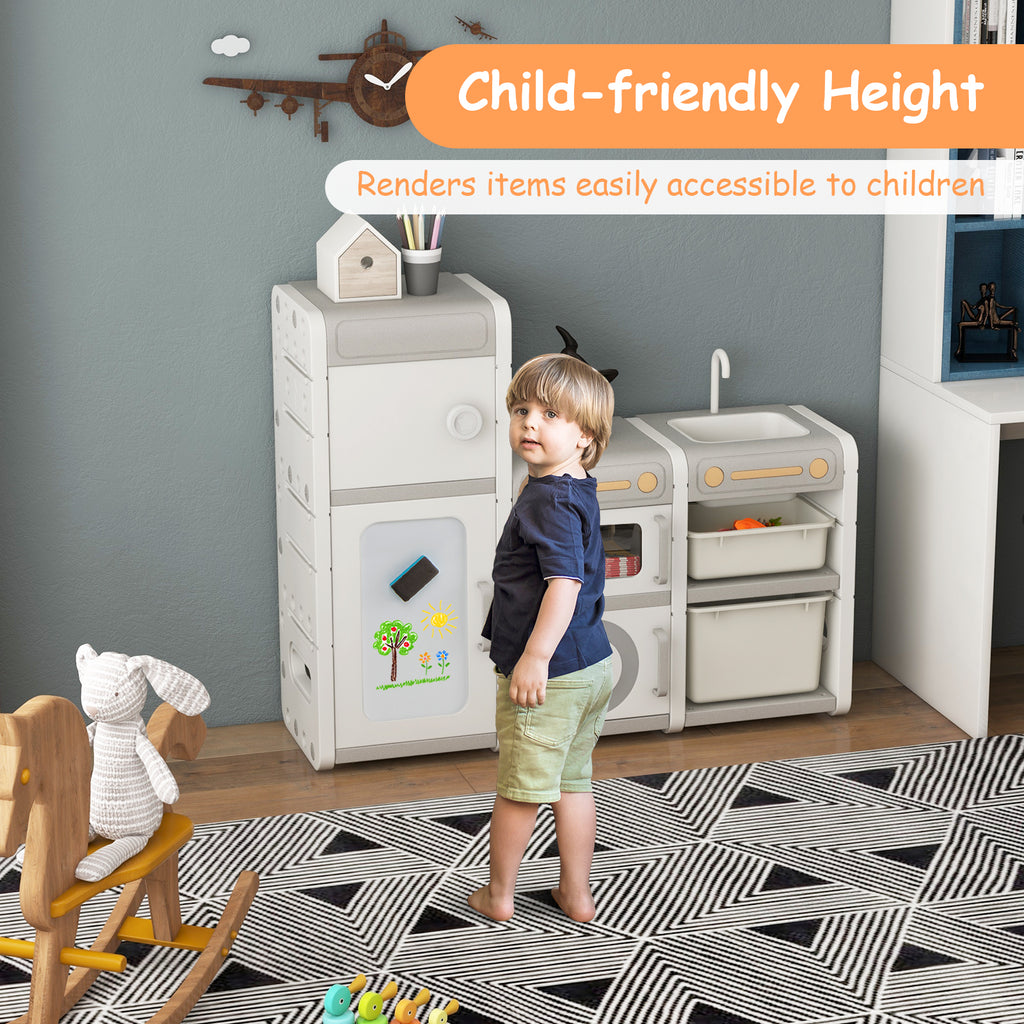 Children's Multipurpose Toy Chest Bookcase with Magnetic Whiteboard - Gray