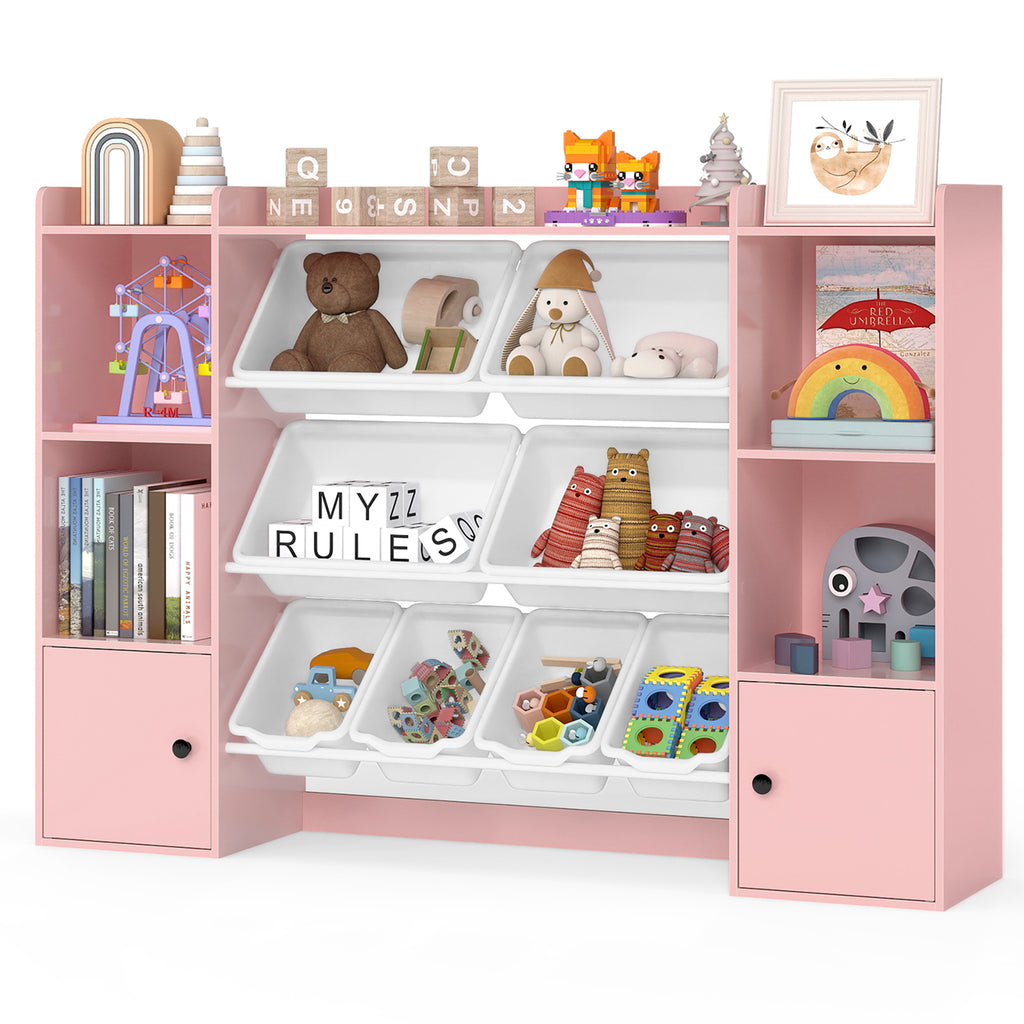 Kids Toy Storage and Bookshelf with Boxes & Shelves - Pink, 56.5 Inch