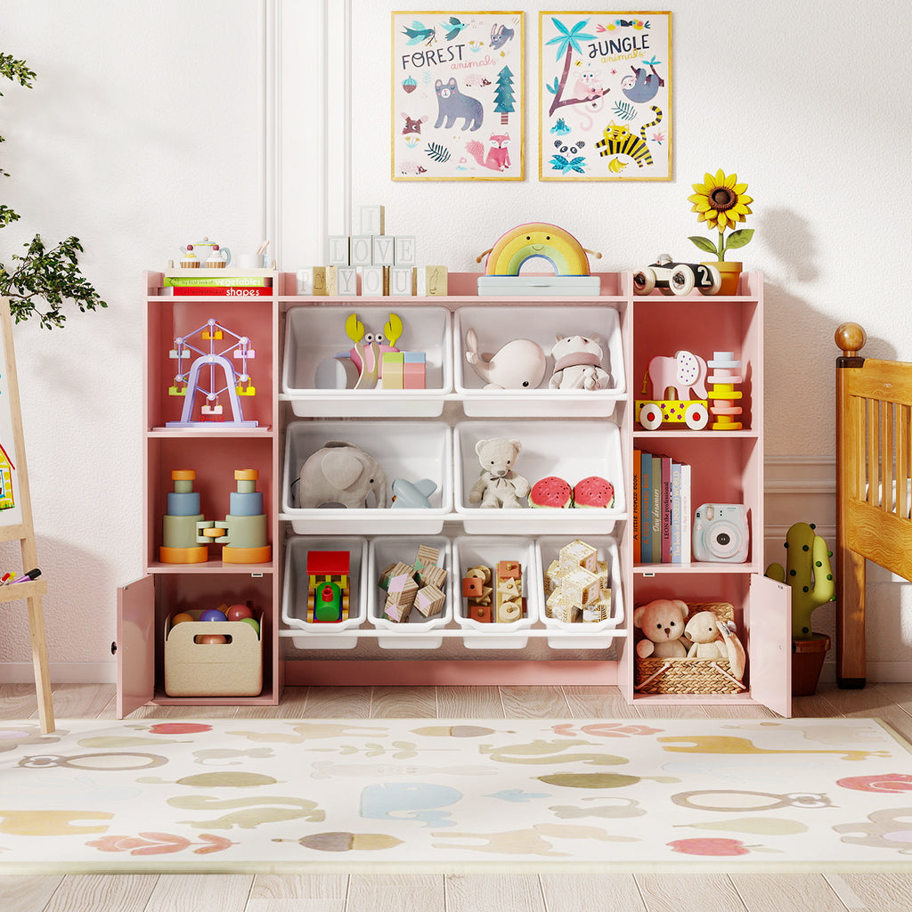 Kids Toy Storage and Bookshelf with Boxes & Shelves - Pink, 56.5 Inch