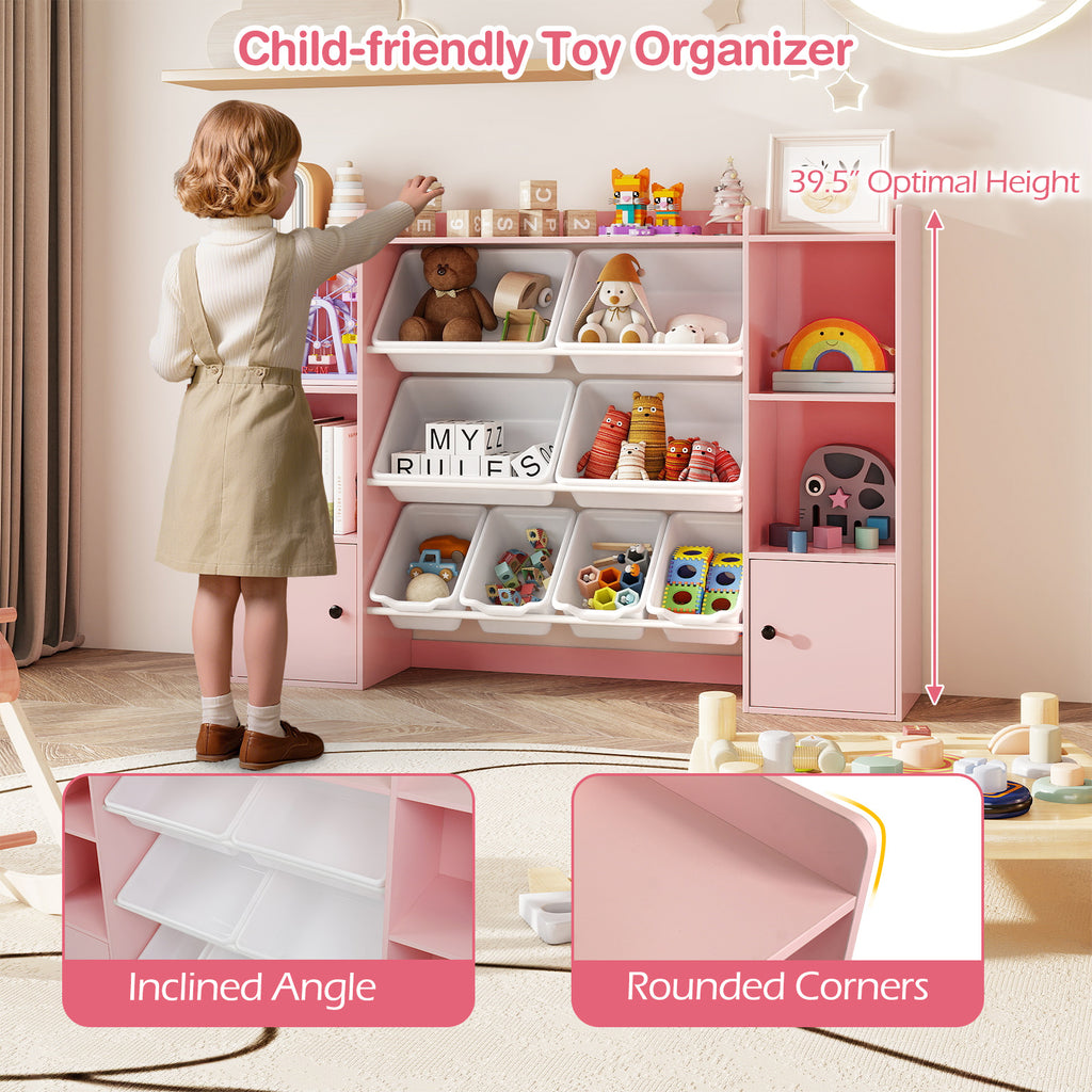 Kids Toy Storage and Bookshelf with Boxes & Shelves - Pink, 56.5 Inch