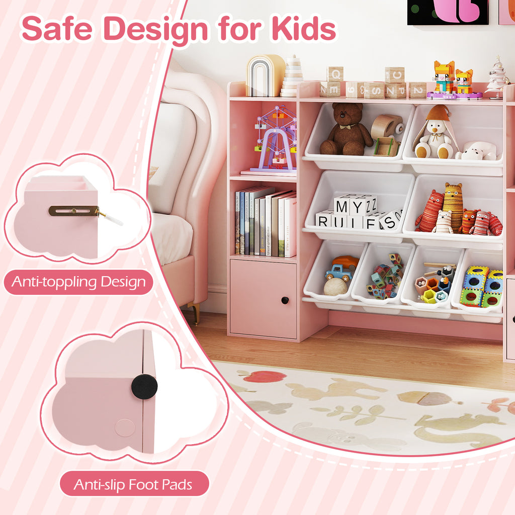 Kids Toy Storage and Bookshelf with Boxes & Shelves - Pink, 56.5 Inch