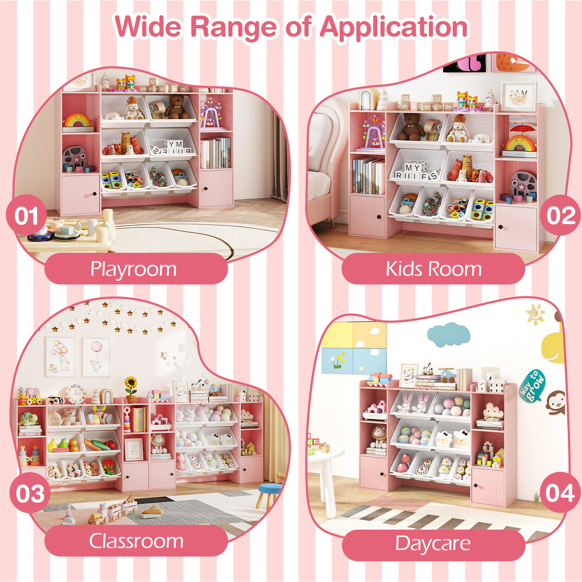 Kids Toy Storage and Bookshelf with Boxes & Shelves - Pink, 56.5 Inch