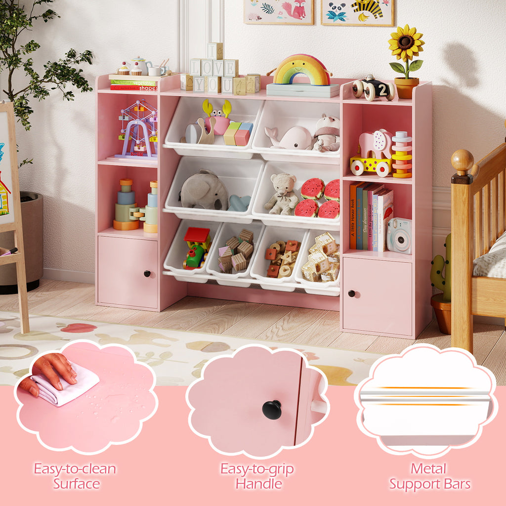 Kids Toy Storage and Bookshelf with Boxes & Shelves - Pink, 56.5 Inch