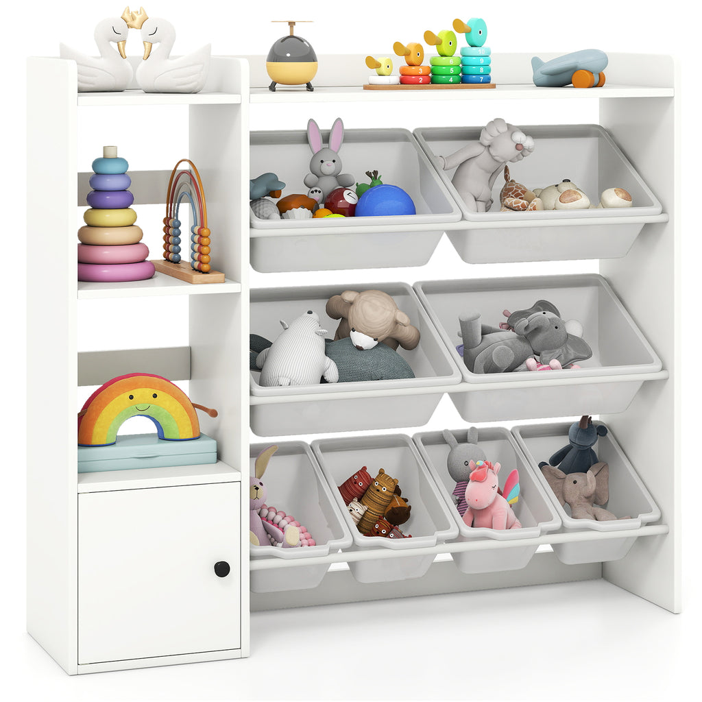 Kids Toy Storage and Bookshelf with Open Shelves & Single Door Cabinet - 44 Inch White