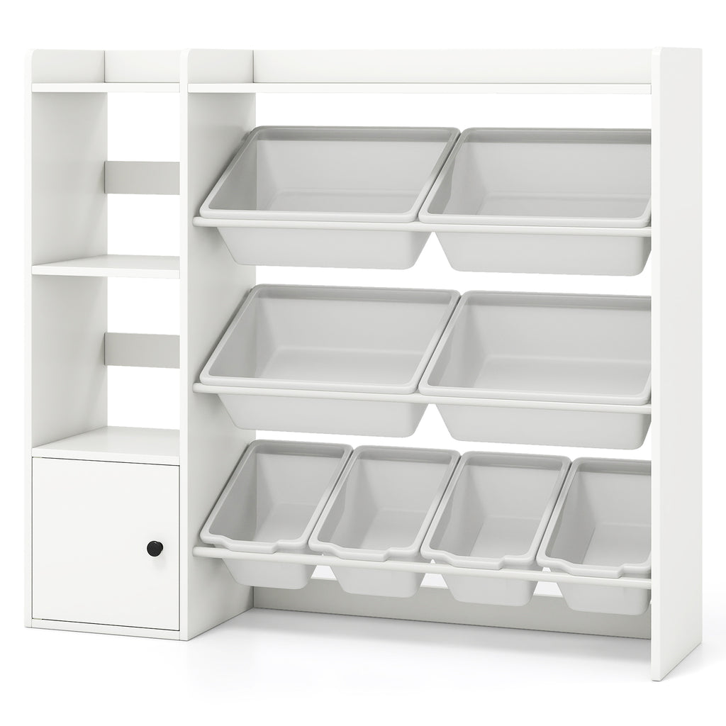 Kids Toy Storage and Bookshelf with Open Shelves & Single Door Cabinet - 44 Inch White