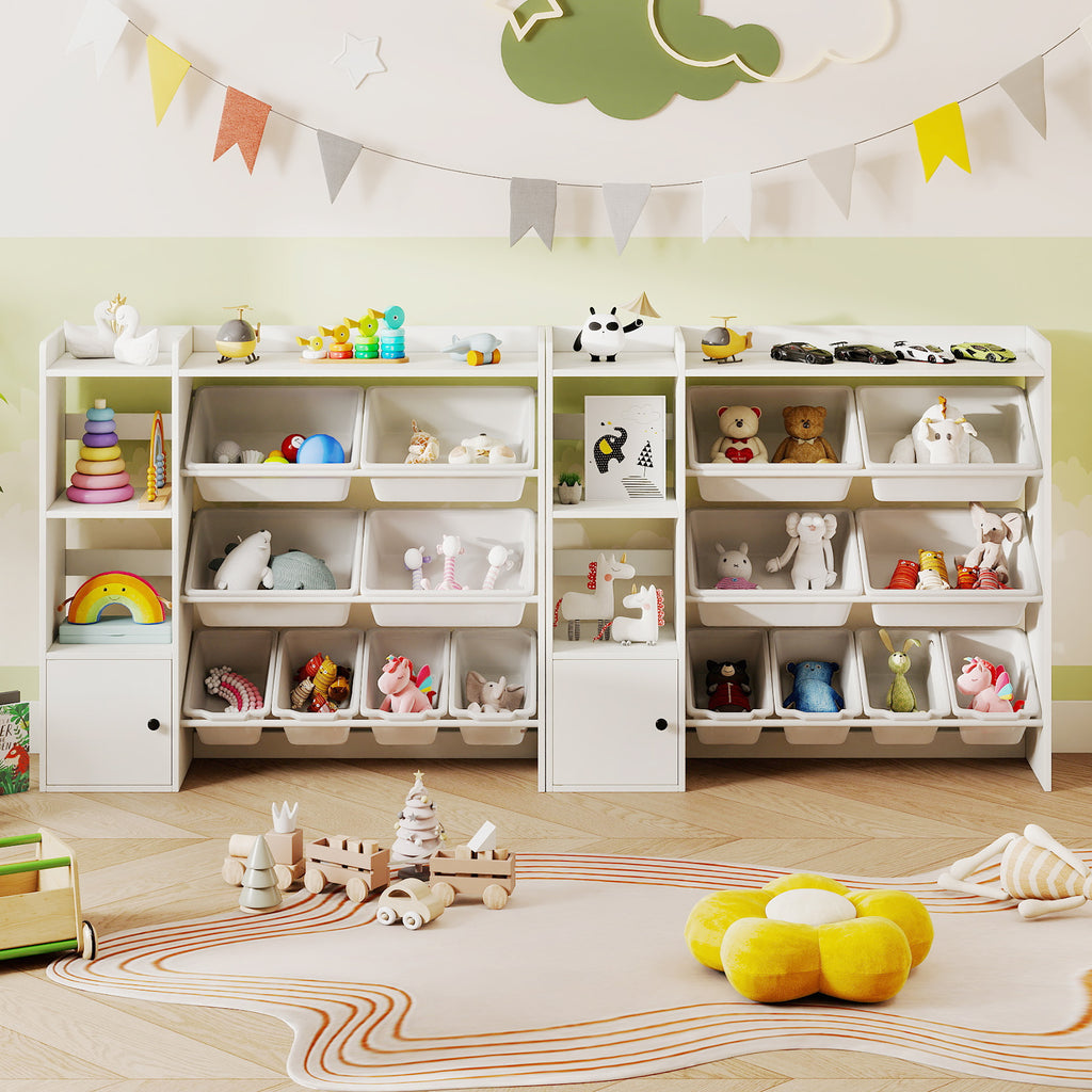 Kids Toy Storage and Bookshelf with Open Shelves & Single Door Cabinet - 44 Inch White