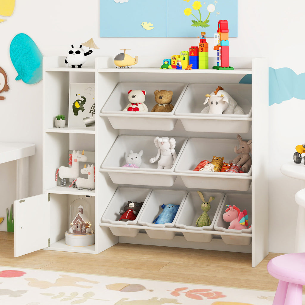 Kids Toy Storage and Bookshelf with Open Shelves & Single Door Cabinet - 44 Inch White