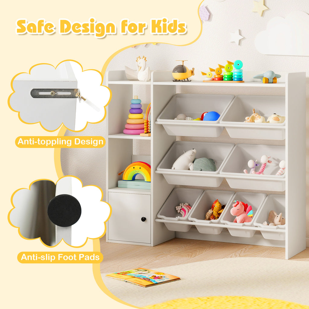 Kids Toy Storage and Bookshelf with Open Shelves & Single Door Cabinet - 44 Inch White