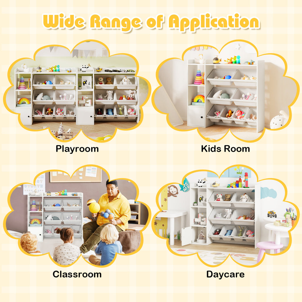 Kids Toy Storage and Bookshelf with Open Shelves & Single Door Cabinet - 44 Inch White
