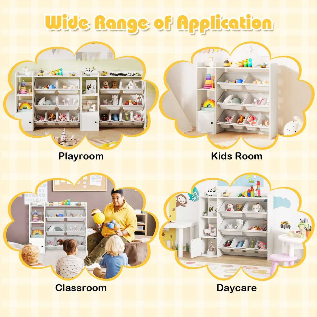 Kids Toy Storage and Bookshelf with Open Shelves & Single Door Cabinet - 44 Inch White