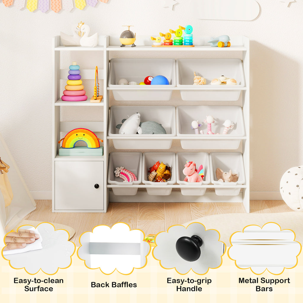 Kids Toy Storage and Bookshelf with Open Shelves & Single Door Cabinet - 44 Inch White